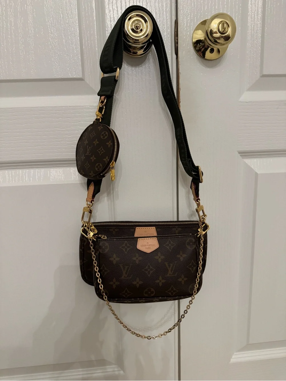 Louis Vuitton Monogram Mini Pochette Trio with Gold Chain